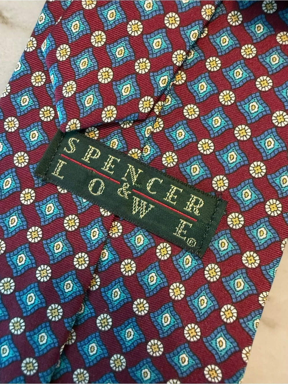 Spencer & Lowe Classic Men's Burgundy Geo-Pattern Silk Tie